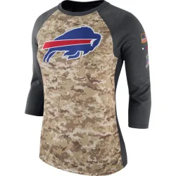 Buffalo Bills Legend Women's Salute to Service 2017 Three-Quarter Raglan Sleeve T-Shirt (Camo/Charcoal)