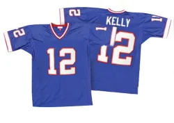Jim Kelly Buffalo Bills Authentic Men's Mitchell And Ness 35th Anniversary Patch Throwback Jersey (Royal Blue)